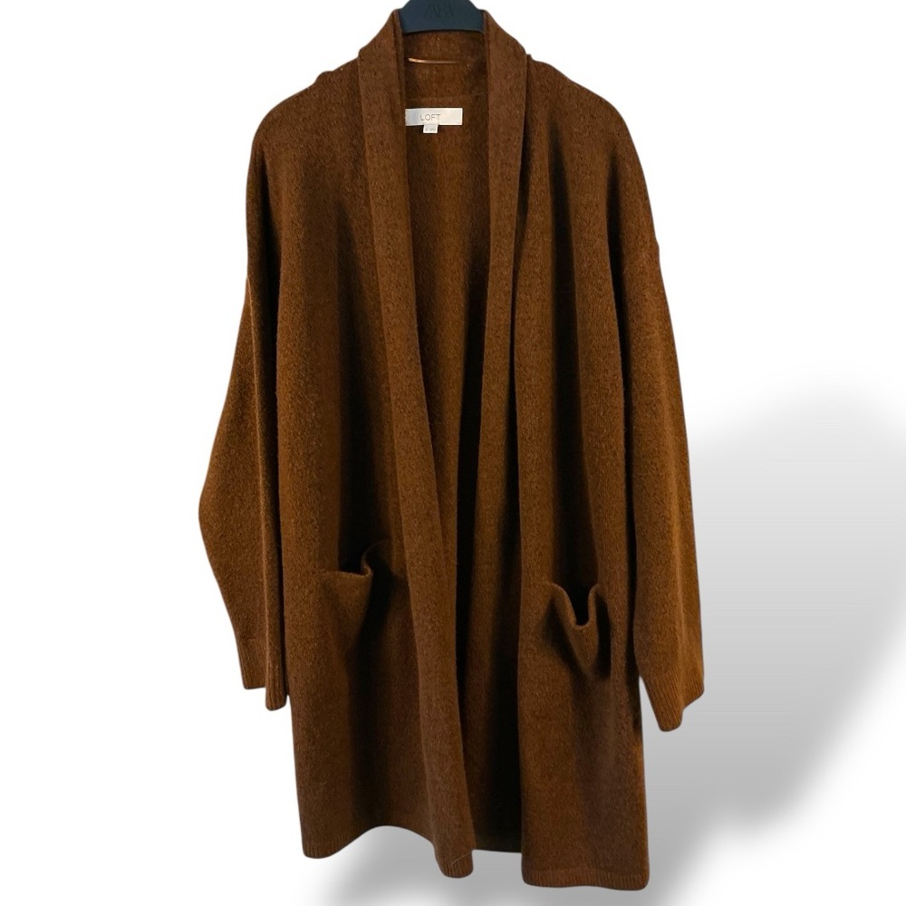 Loft brown open long drape cardigan - Picture 2 of 5